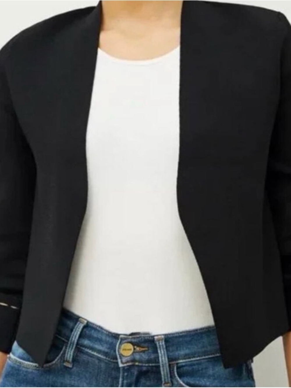 M.M.LaFleur Sant Ambroeus Jardigan Black Open Front Cropped Cardigan Blazer Sz S